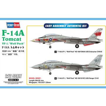 Hobbyboss - 1/72 F-14a Tomcat Vf-1 Wolf Pack - Hbs80279